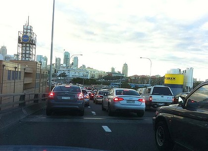 Backed up ... traffic on the Anzac Bridge as a result of a protest on the Sydney Harbour Bridge.